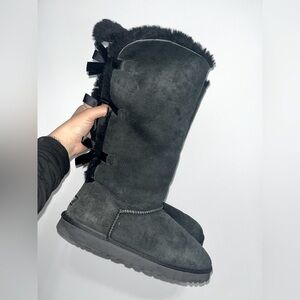 UGG Australia Bailey Bow Tall Boots – Black Suede – Women’s